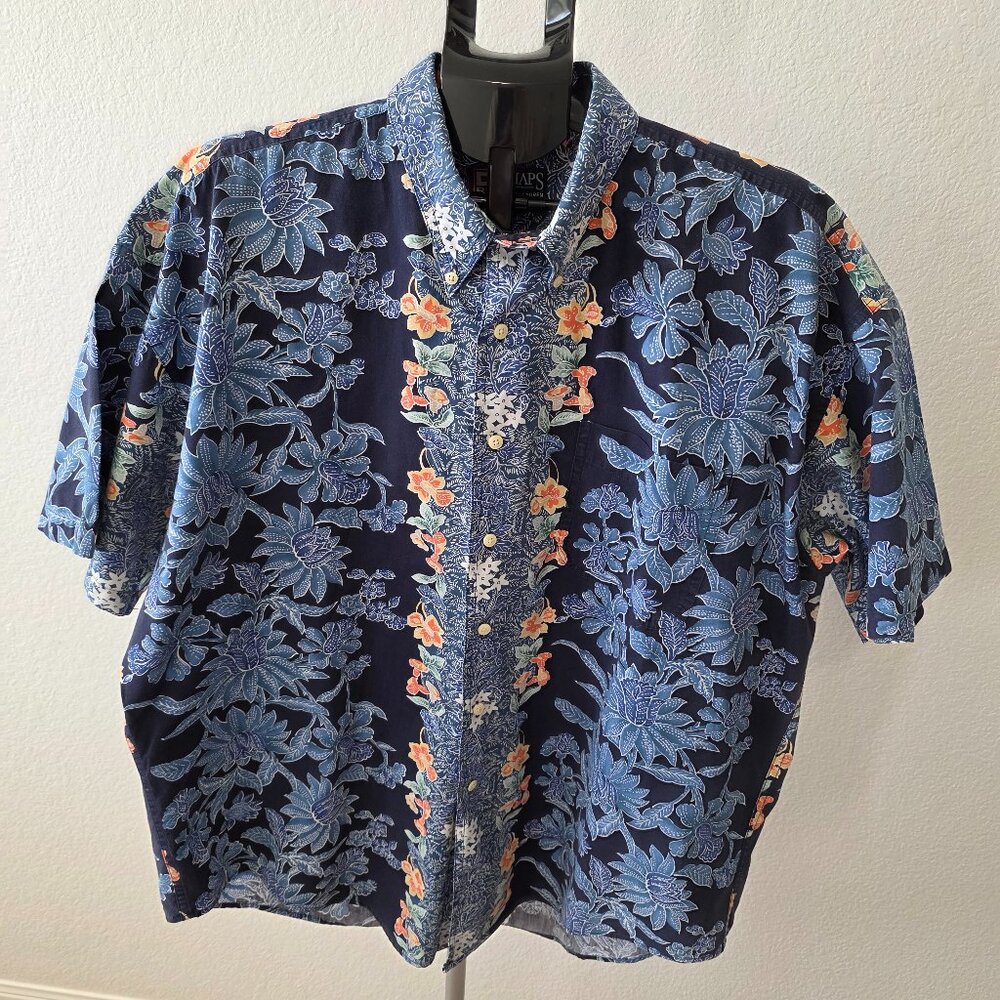 CHAPS RALPH LAUREN VINTAGE MEN XL BLUE GREEN AND ORANGE FLORAL SHORT SLEEVE